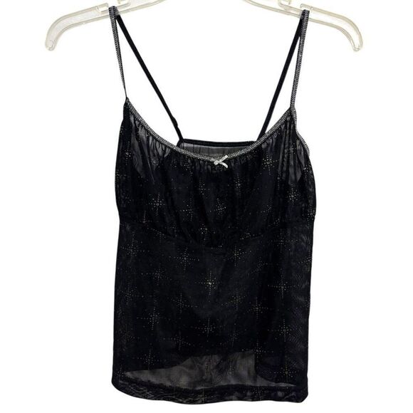 Vintage Tops - Vintage 90s babydoll Sheer Black Starburst Sleeveless Top Rare